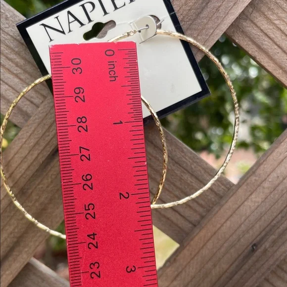 Extra Large Textured Hoop Timeless Earrings Gold Tone by Napier - Picture 3 of 4